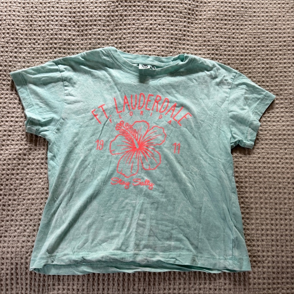 Lagaci Turquoise Tee with Pink Floral Design